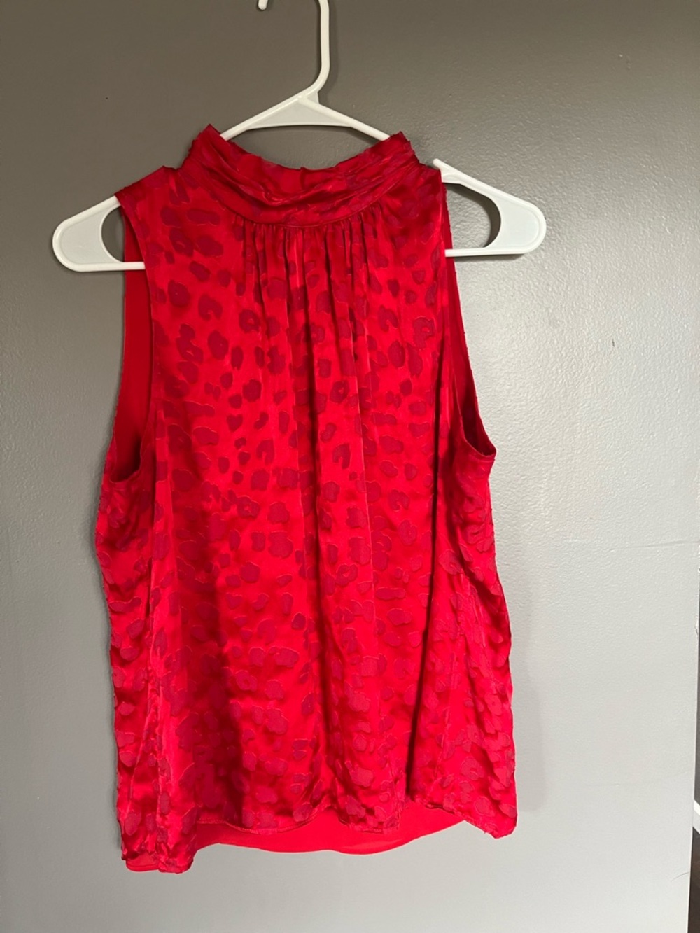 Sleeveless Red Textured Mock Neck Top